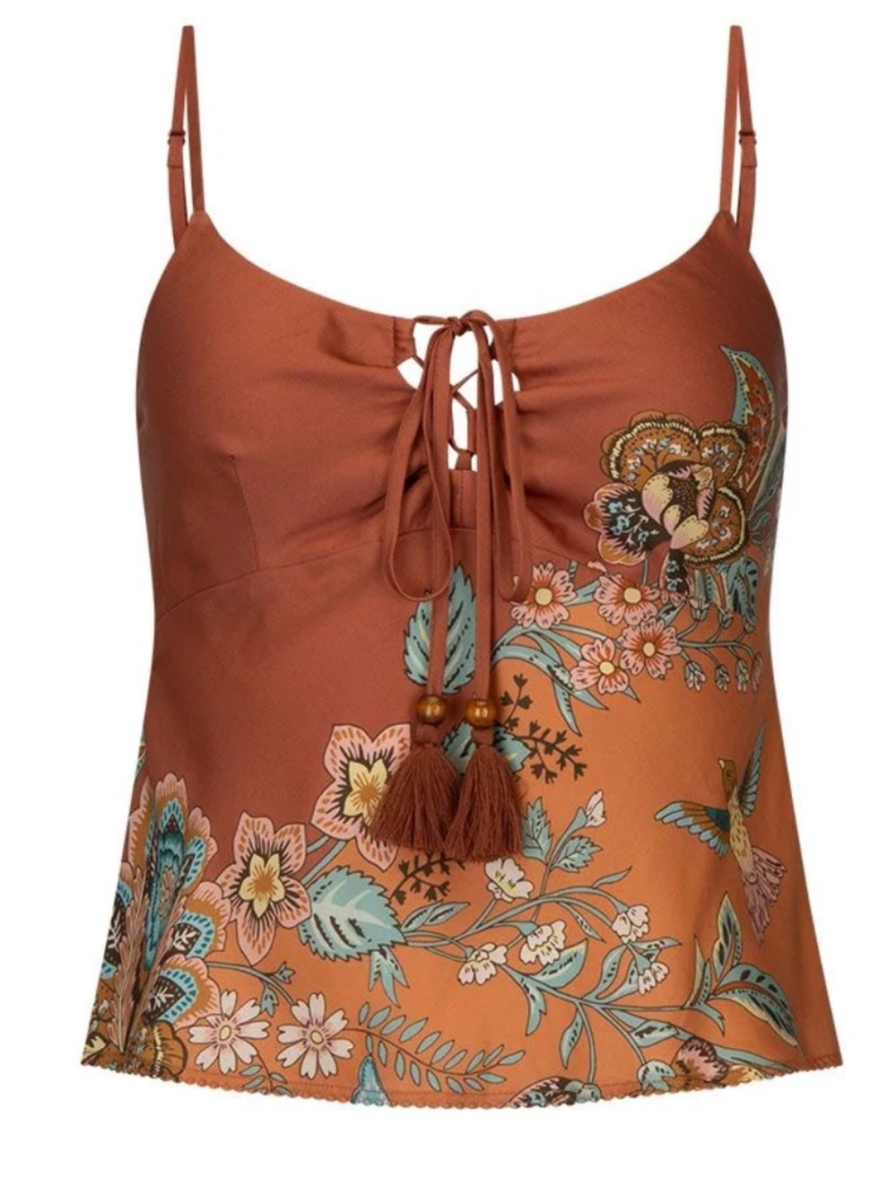 SPELL - NWT Mojave Lily Lace Up Cami in Amber